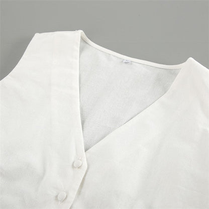 White Linen Blend Sleeveless Blazer And Trousers Set