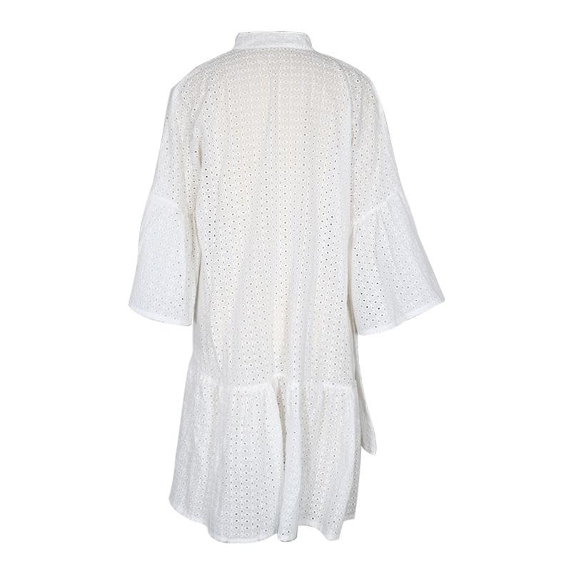 2021 Summer New Solid Color Stand Collar Irregular Large Size Straight Dress Female Fc992