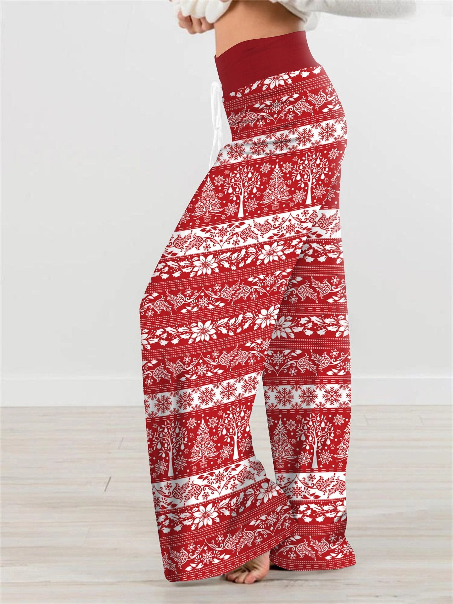Stripe Fashion Woman Digital Printing Loose Casual Flower Pattern Pants Wide Leg Yoga Pants 678