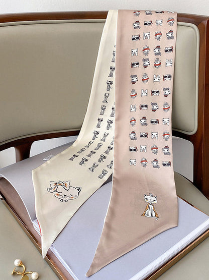 Simple Silk Imitation Cute Animal Printed Scarf