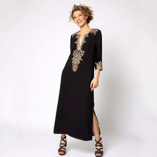 Beach Blouse Man Cotton Long Sleeve Embroidered Robe Resort Dress