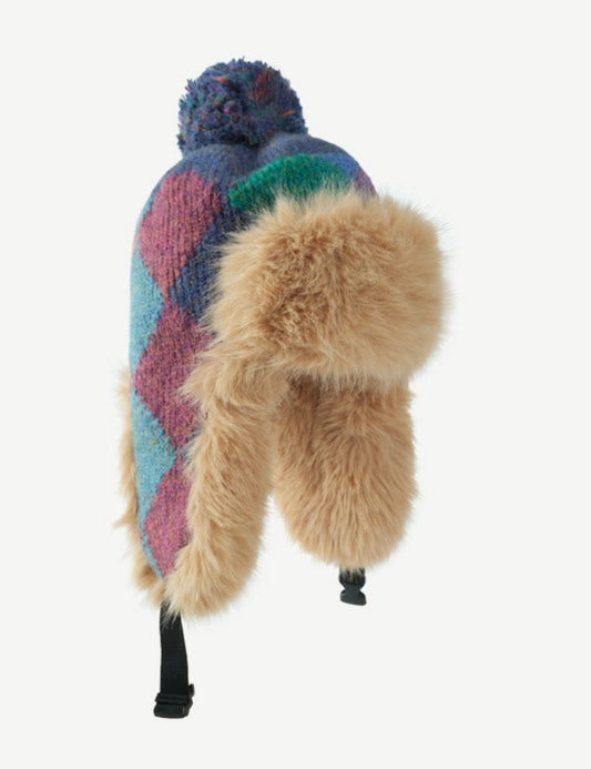 Vintage Color Block Knit Plushed Pom Hat