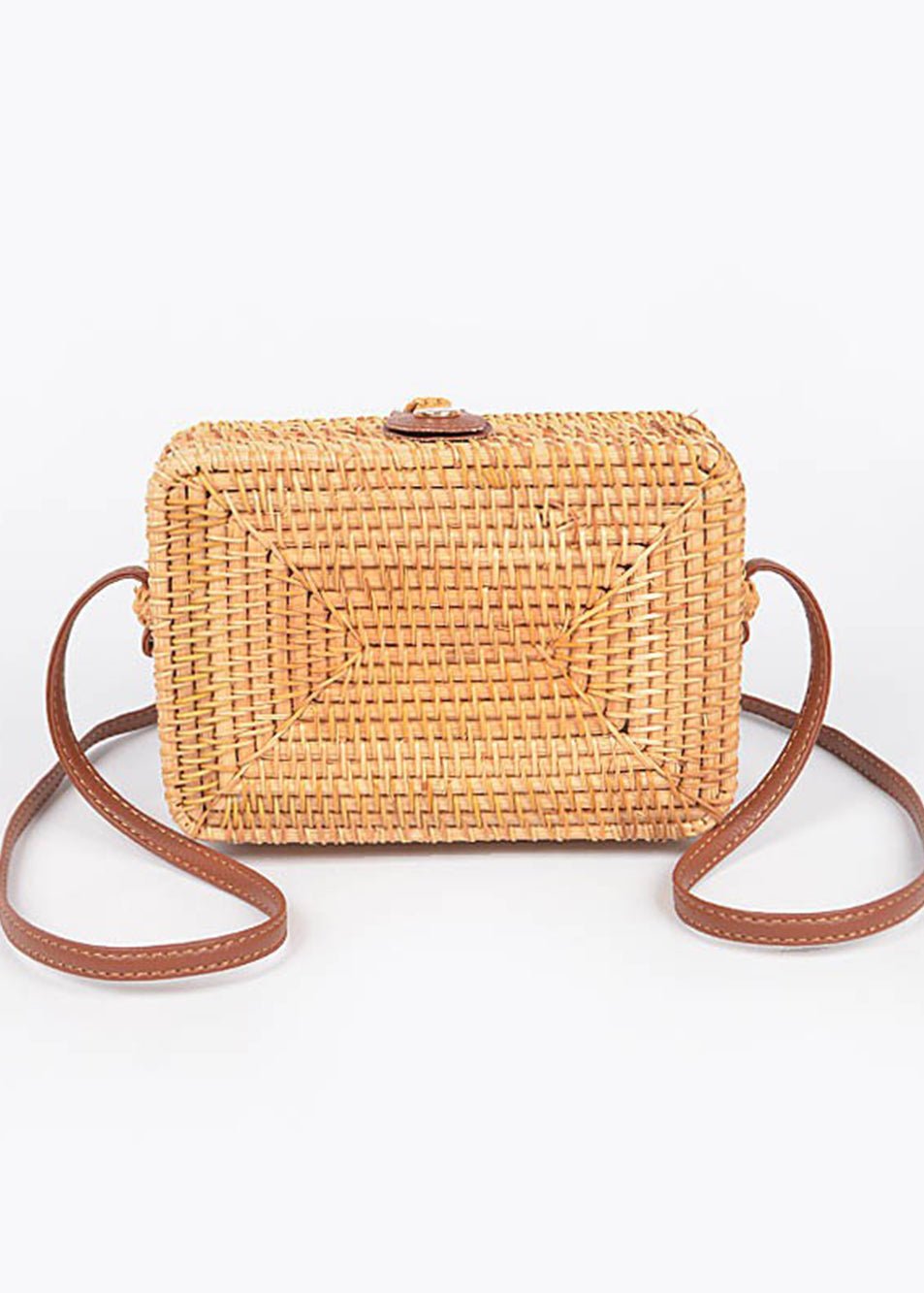 Rattan Crossbody Bag With Leather Strap Beige