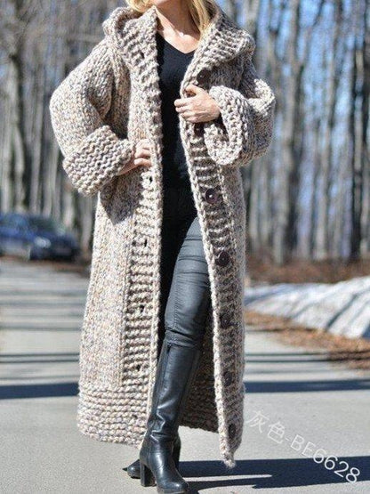 Autumn Winter Cardigan Solid Color Medium Length Thick Thread Sweater Sweater Coat