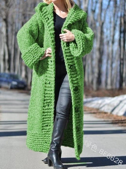 Autumn Winter Cardigan Solid Color Medium Length Thick Thread Sweater Sweater Coat