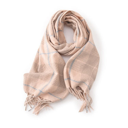 Color Block Plaid Fringe Scarf
