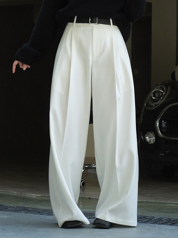Urban Loose Wide Leg Pleated Solid Color Pants