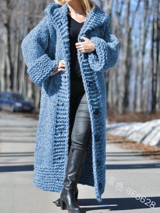 Autumn Winter Cardigan Solid Color Medium Length Thick Thread Sweater Sweater Coat