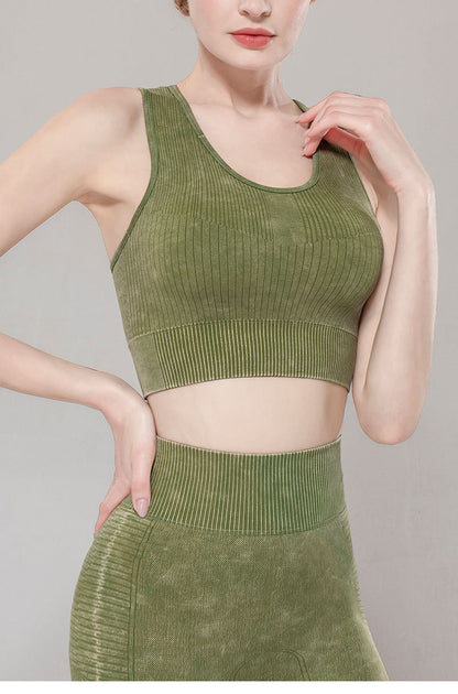 Solid Color Seamless Sports Bra High Elastic Jacquard Print Washed Sleeveless Open Navel Vest Tight Sports Yoga Top For Women