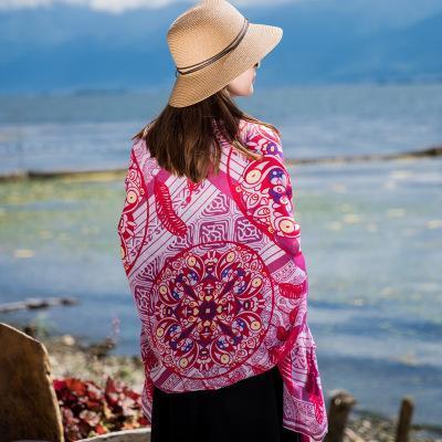 Oversized Spring And Summer Women Solid Color National Wind Sunscreen Silk Scarf Long Paragraph Shawl Beach Towel