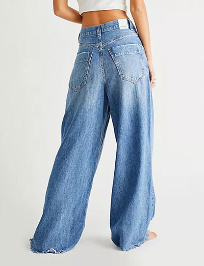 Vintage High Waist Wide Leg Frayed Jeans