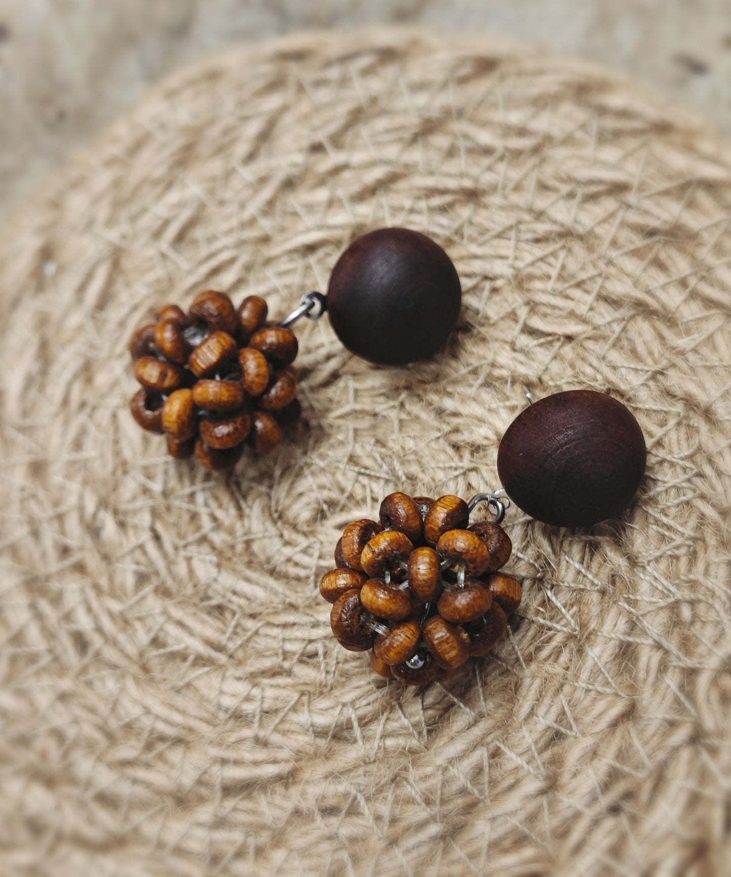 Vintage Brown Sterling Silver Pinecone Drop Earrings