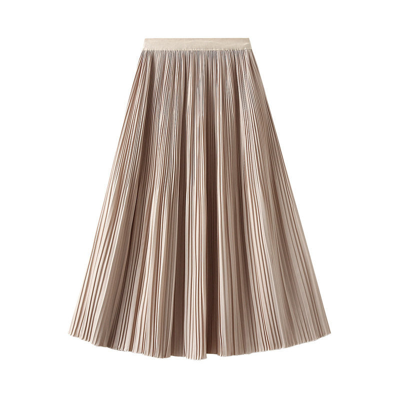 Solid Color Midi Pleated Skirt