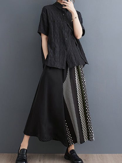 High Waisted Loose Asymmetric Elasticity Printed Split-Joint Pants Trousers