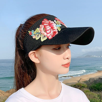 Sunshade Hat Women'S Spring And Summer National Embroidered Sunscreen Baseball Cap Outdoor Empty Top Sun Hat