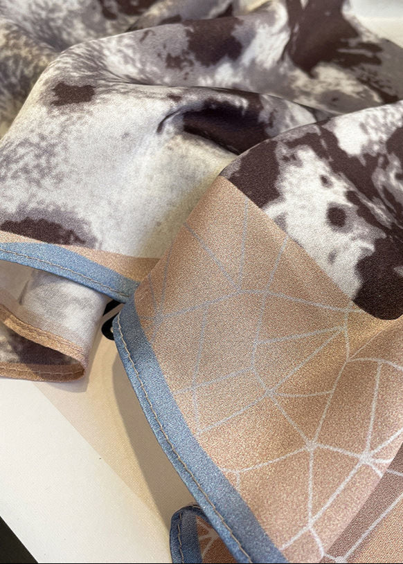 Satin Floral Square Scarf With Subtle Neutrals