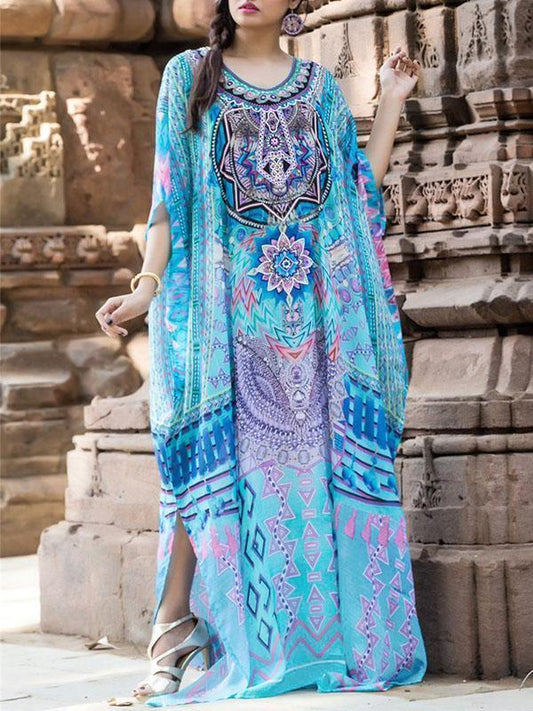 Casual Loose Boho Round-Neck Beach Maxi Dress Cover-Ups