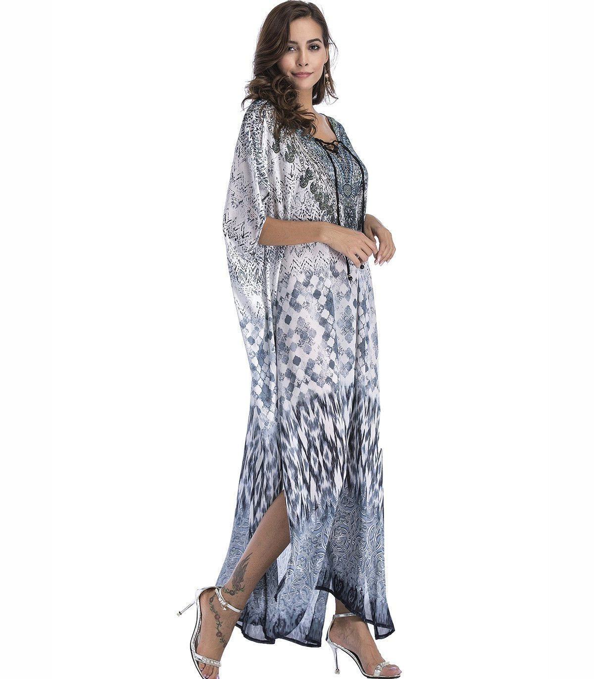 8 Colors Chiffon Beach Bikini Outer Cover Positioning Print Sunscreen Large Size Dress