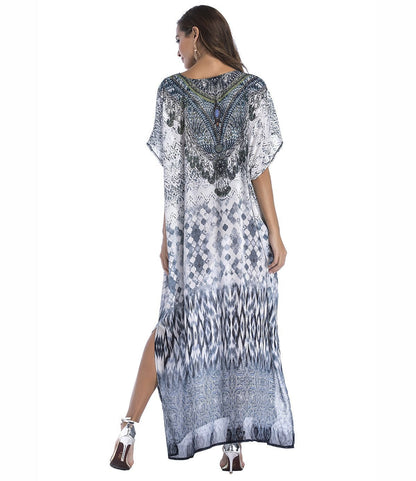 8 Colors Chiffon Beach Bikini Outer Cover Positioning Print Sunscreen Large Size Dress