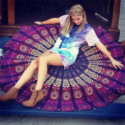 Peacock Tail Printed Fringed Beach Towel Sun Shawl Variety Scarf Yoga Cushion Mat