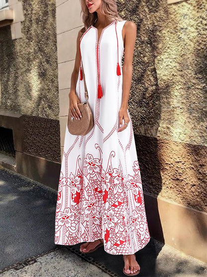 Women S Chinese Sleeveless Print Spring Summer Dress