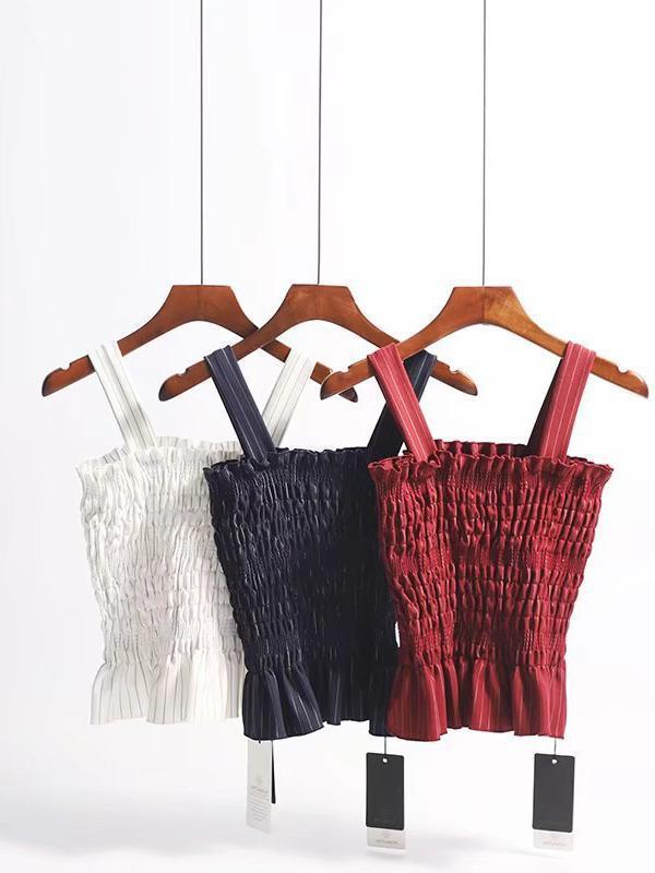 3 Colors Sexy Slim Pleated Camisole Tops For Vacation Beach Holiday