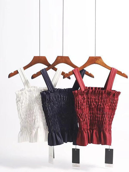 3 Colors Sexy Slim Pleated Camisole Tops For Vacation Beach Holiday