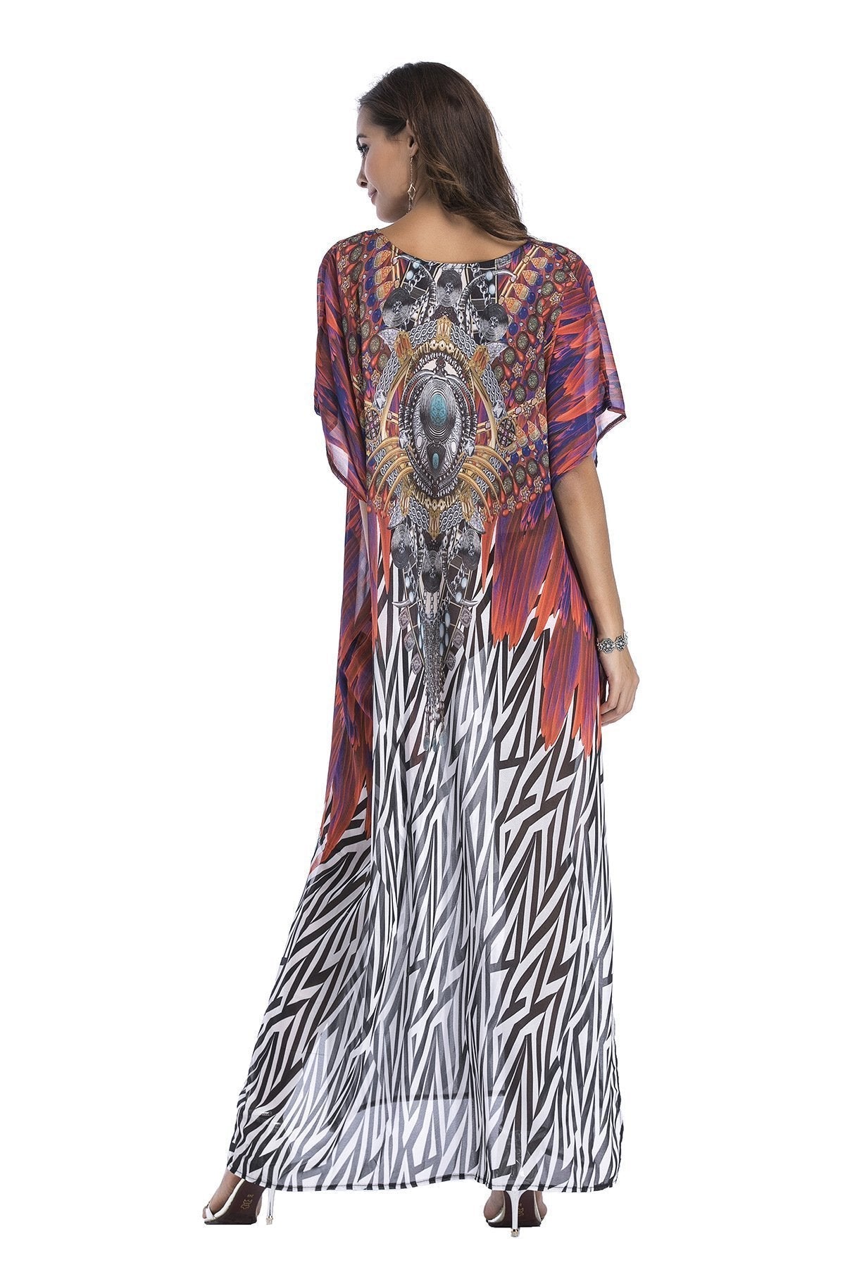 8 Colors Chiffon Beach Bikini Outer Cover Positioning Print Sunscreen Large Size Dress