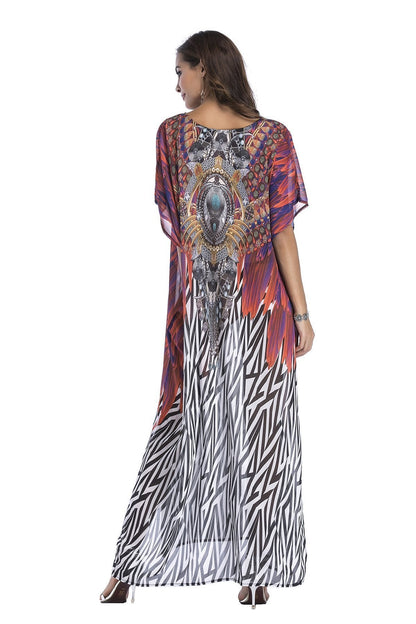8 Colors Chiffon Beach Bikini Outer Cover Positioning Print Sunscreen Large Size Dress