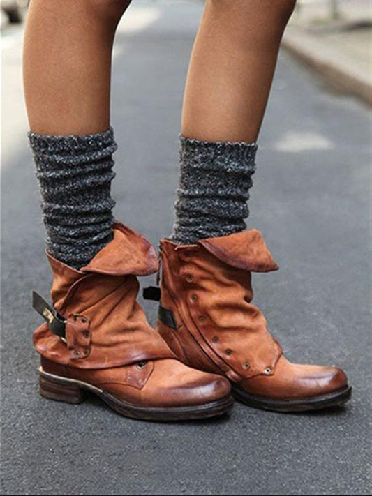 Fashion Ankle Buckle Martin Low-Heel Boots Shoes