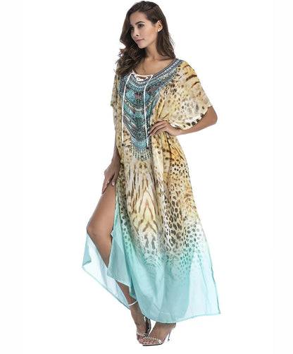 8 Colors Chiffon Beach Bikini Outer Cover Positioning Print Sunscreen Large Size Dress