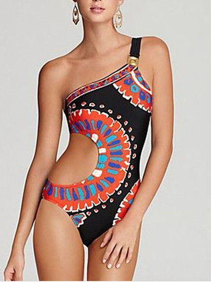 Print Triangle Piece Creative Single Shoulder Swimsuit