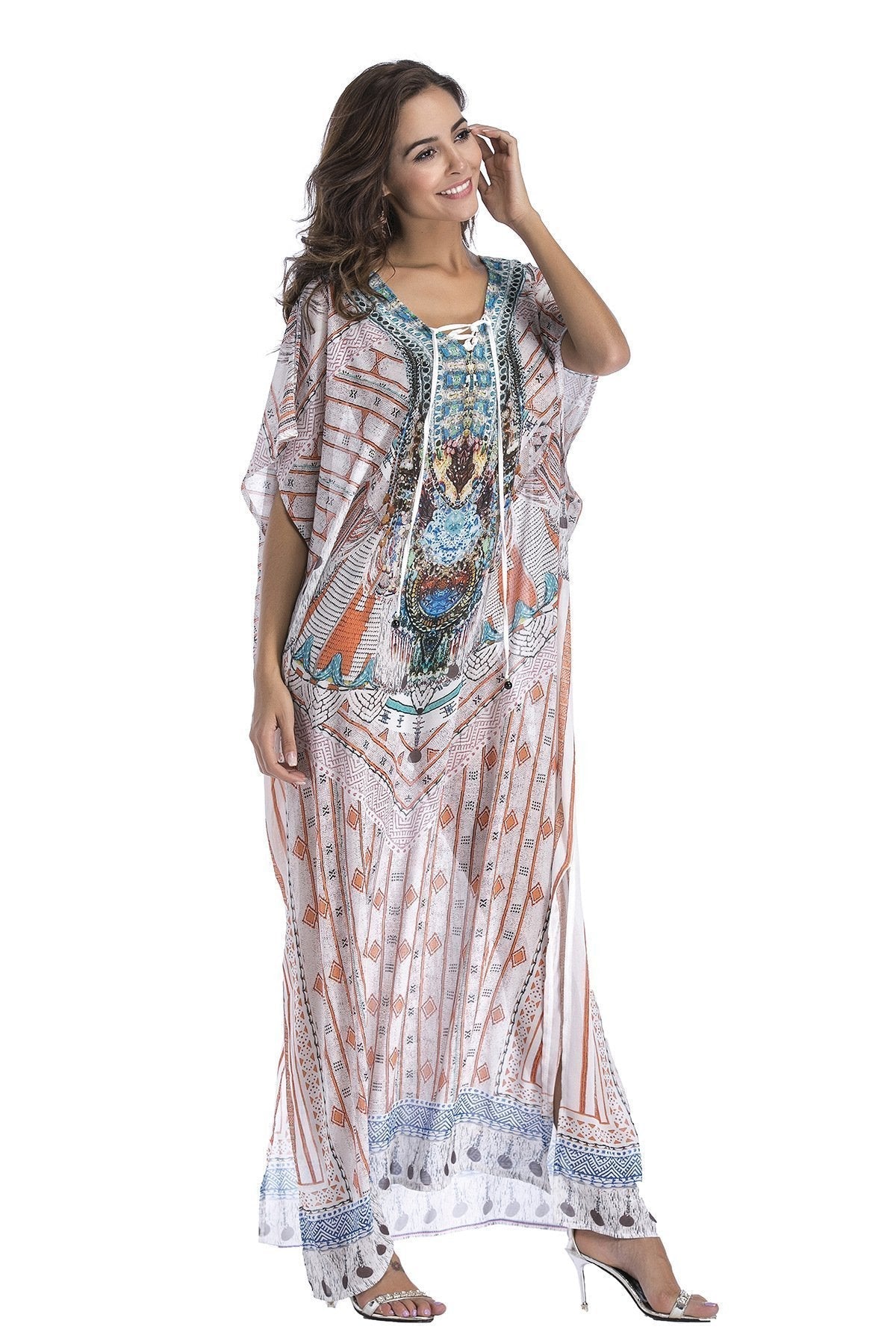 8 Colors Chiffon Beach Bikini Outer Cover Positioning Print Sunscreen Large Size Dress