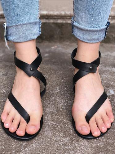 Black Low-Heel Sandals Shoes For Women