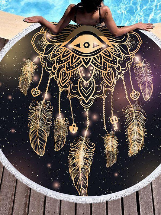 Dream Catcher Feather Round Yoga Mat Print Tassel Beach Towel