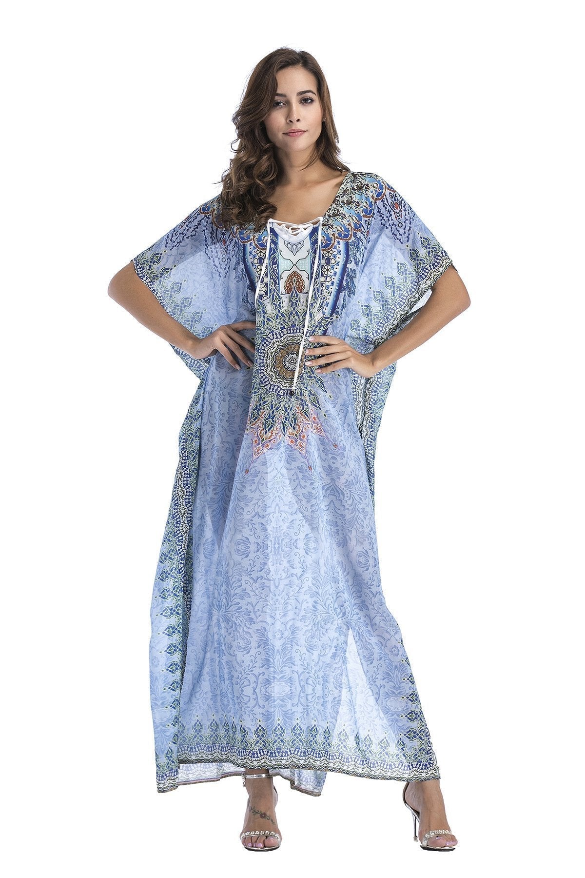 8 Colors Chiffon Beach Bikini Outer Cover Positioning Print Sunscreen Large Size Dress