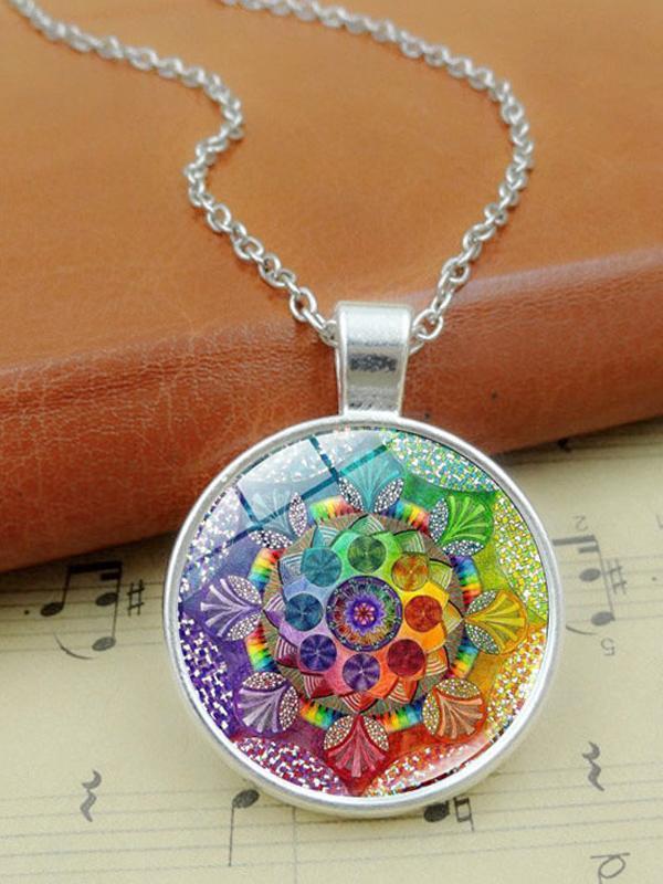 Vintage  Long Chain Mandala Necklace