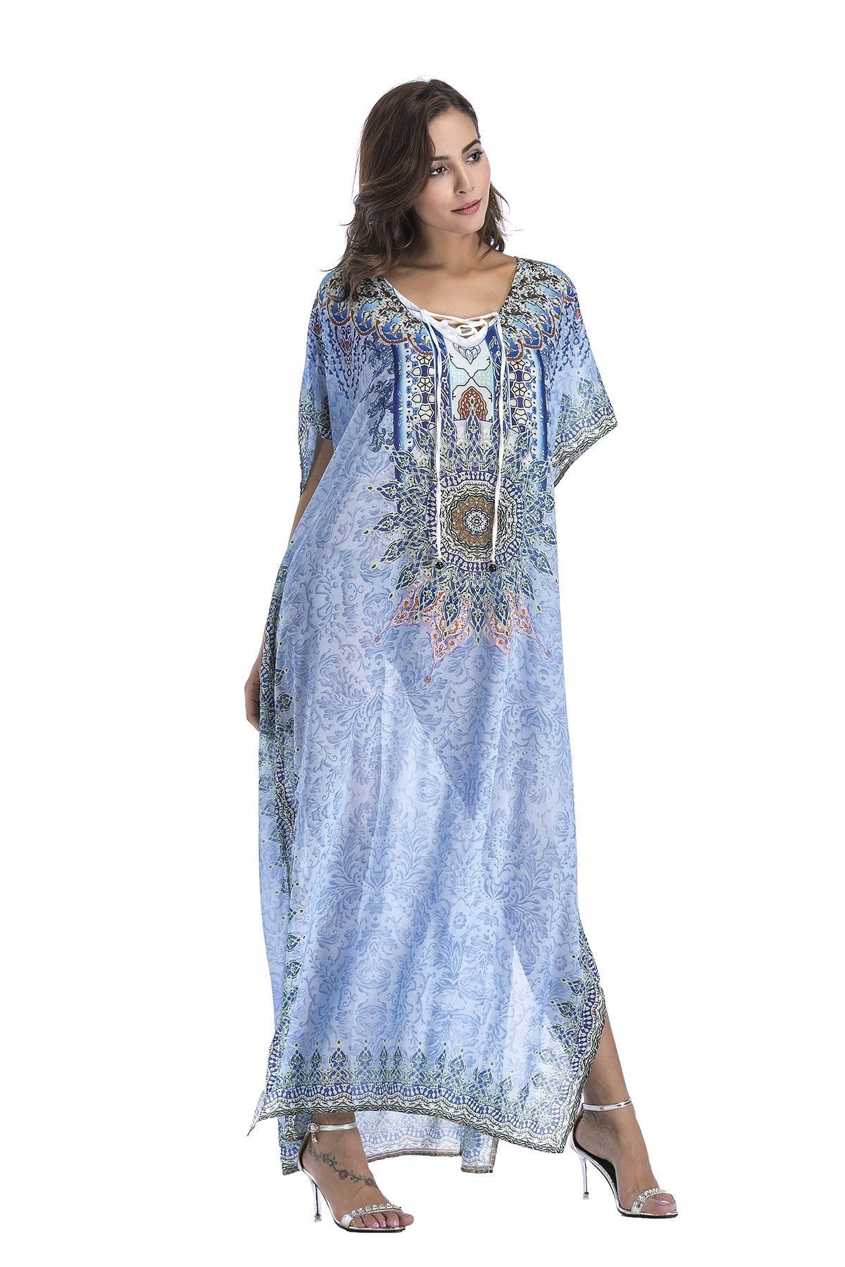 8 Colors Chiffon Beach Bikini Outer Cover Positioning Print Sunscreen Large Size Dress