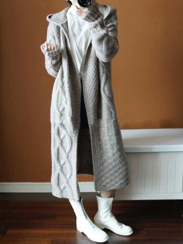 Long Hooded Cardigans Open Front Knitted Sweaters Outwear