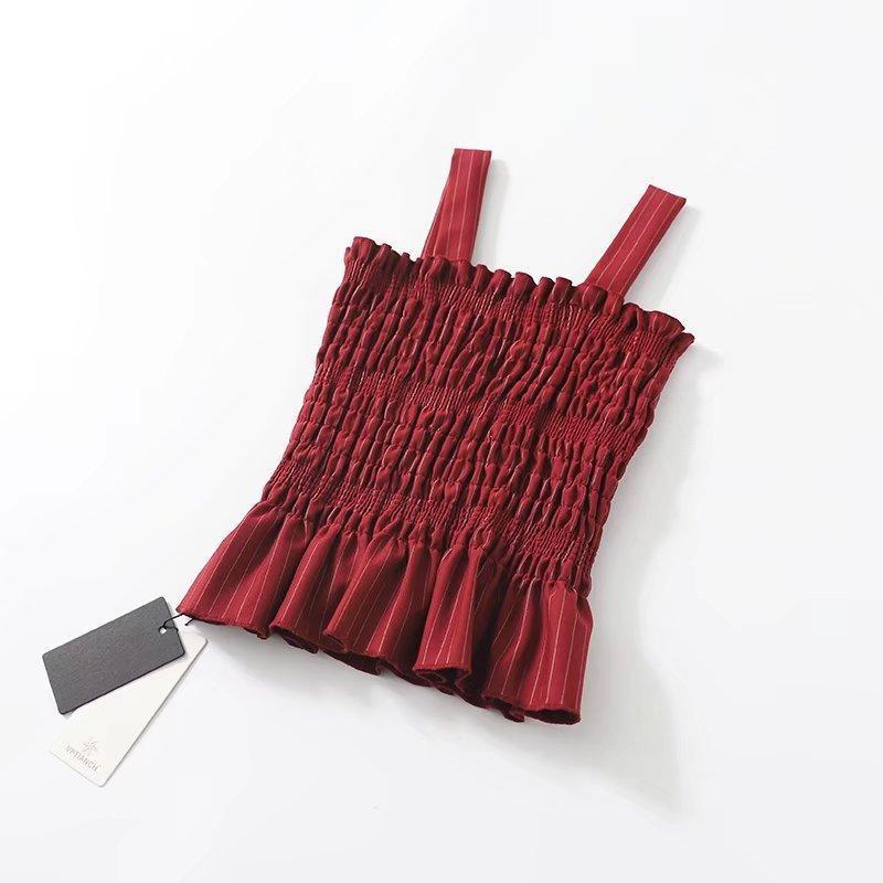 3 Colors Sexy Slim Pleated Camisole Tops For Vacation Beach Holiday