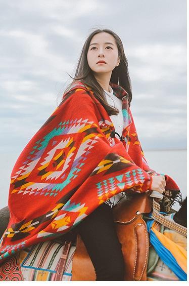 Tibetan Nepalese National Cloak Shawl Thick Hooded Bohemian Scarf