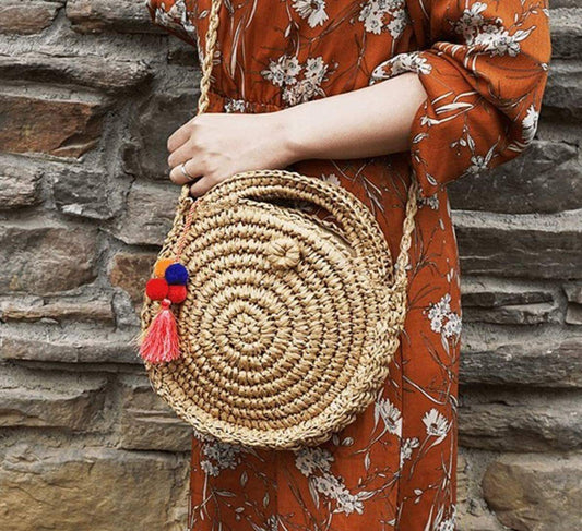 Beach Women S Shoulder Crossbody Round Holiday Weaving Bag