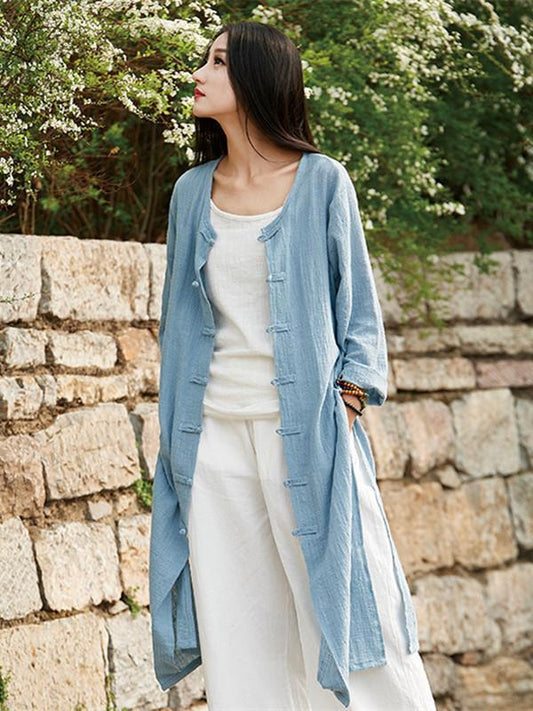 Linen Cotton Solid Color Vintage Outwear Cardigan
