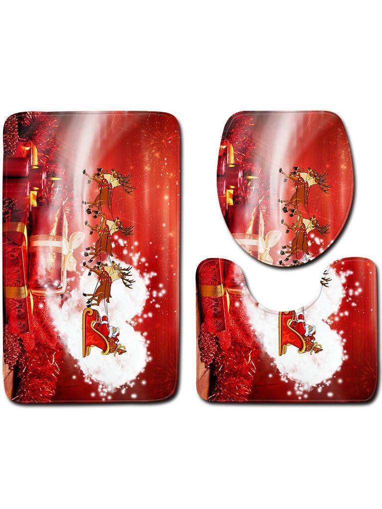 Christmas Snowman Pattern Three-Piece Bathroom Carpet
