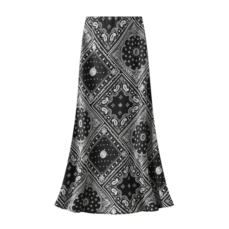 Printed High Waist Long Skirt