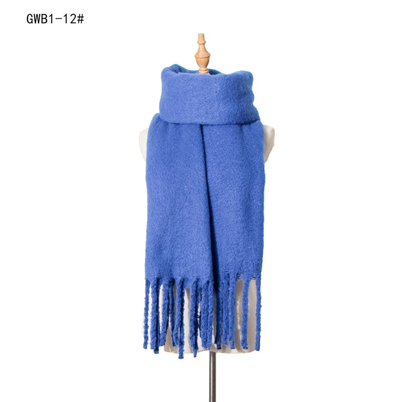 Winter Tassel Thickened Solid Color Scarf Shawl