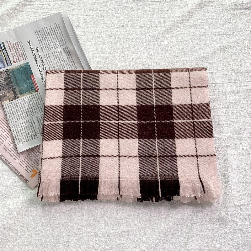 Plaid Print Thick Tassel Shawl Scarf