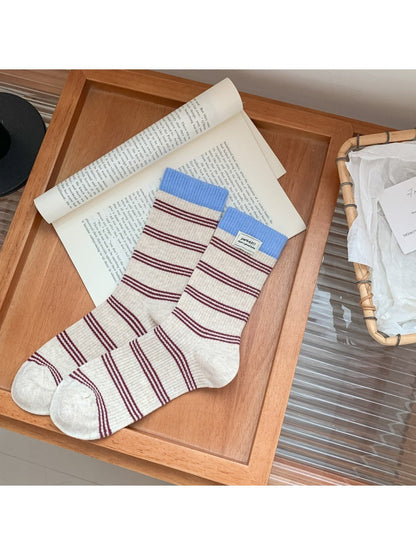 Rufia - Striped Breathable Mid-calf Socks for Women