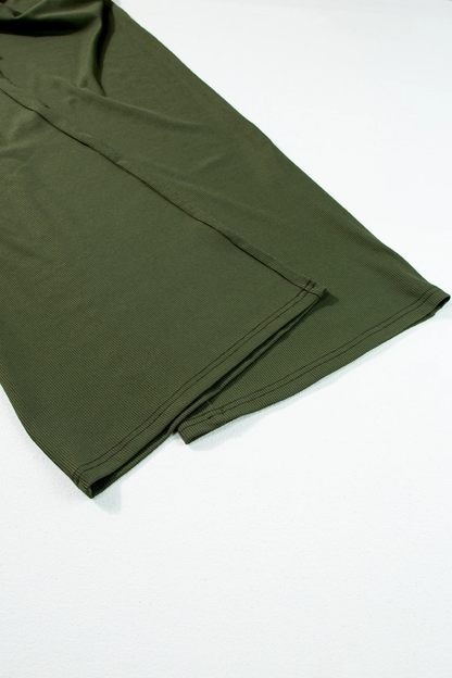 Moss Green Sleeveless V Neck Ruched Wide Leg Jumpsuit