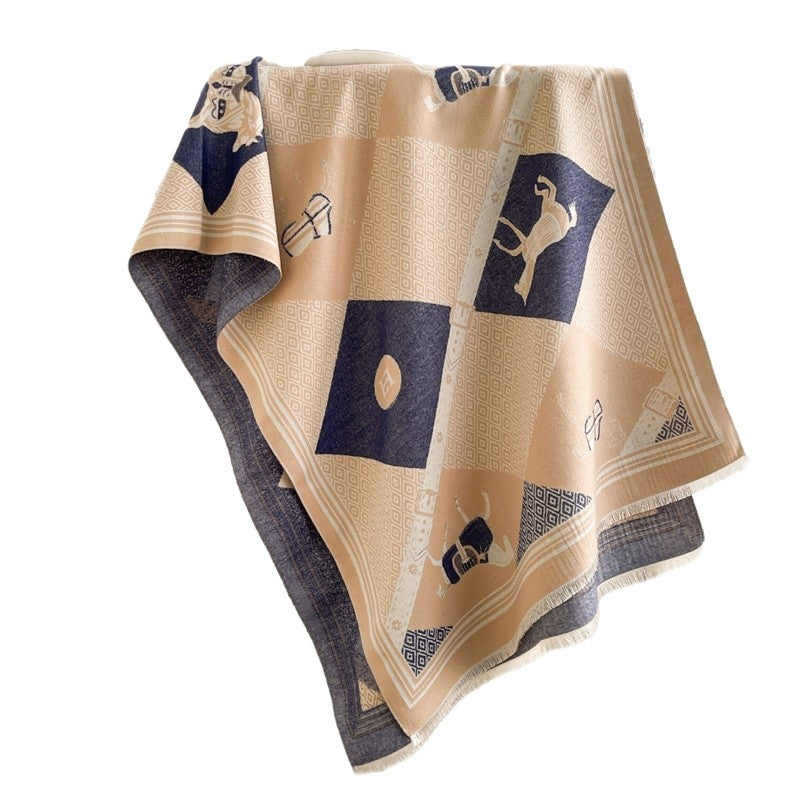Jacquard Fringed Cashmere-Like Scarf